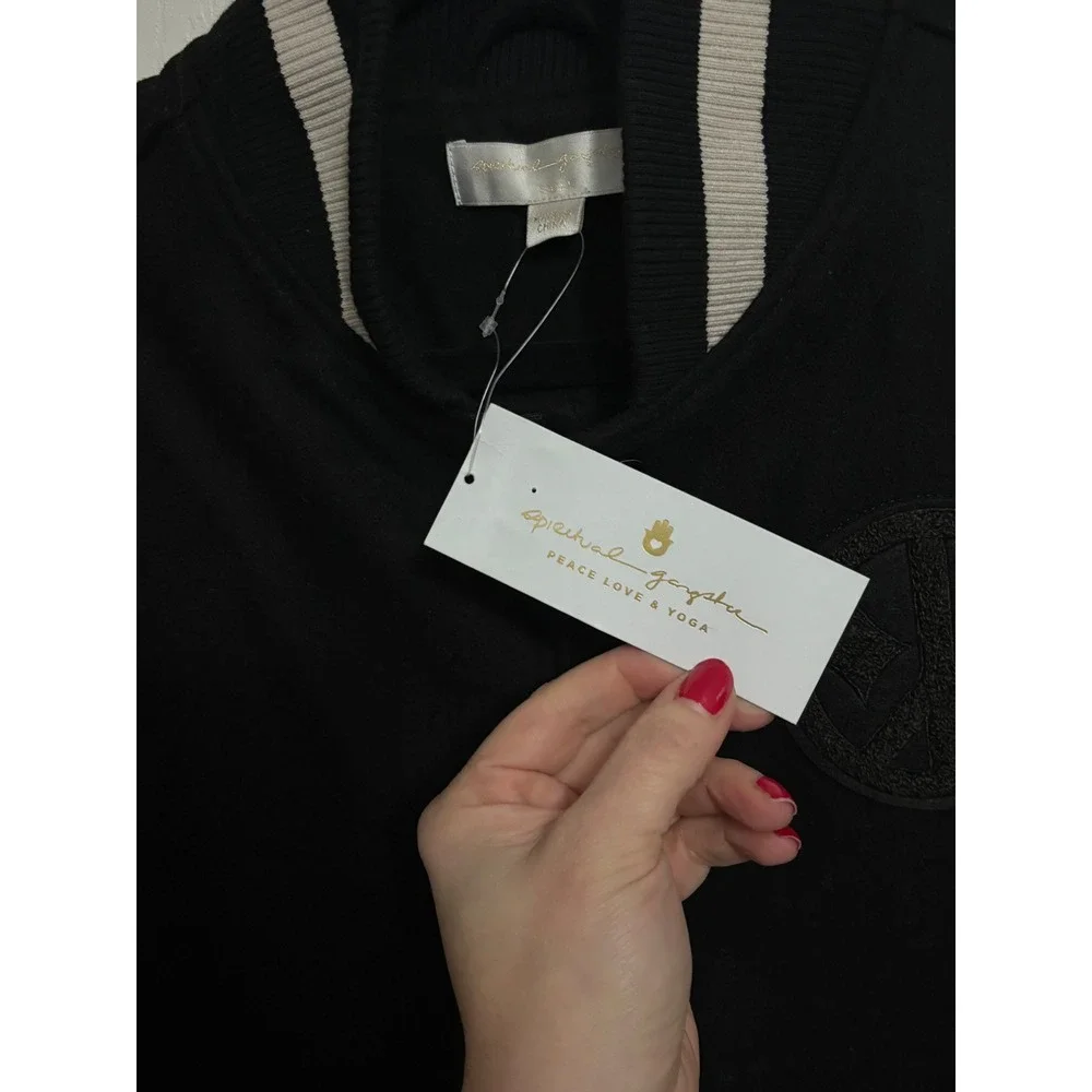 NEW Spiritual Gangster | Black Bomber Jacket‎ Peace Wool Blend Sz S